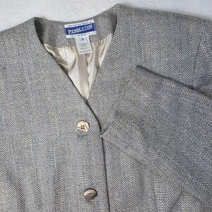 Vintage Pendleton Jacket Womens 6 Silver Herringbone‎ Tweed Blazer Silk Blend